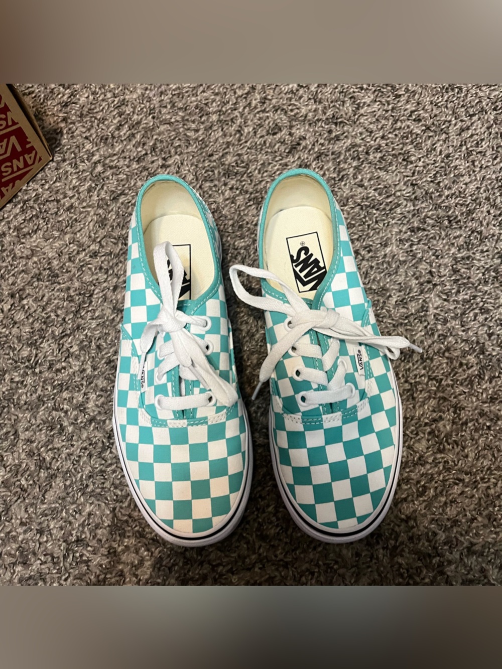 Women Vans Checkerboard Lace-Up Sneakers - Teal / White